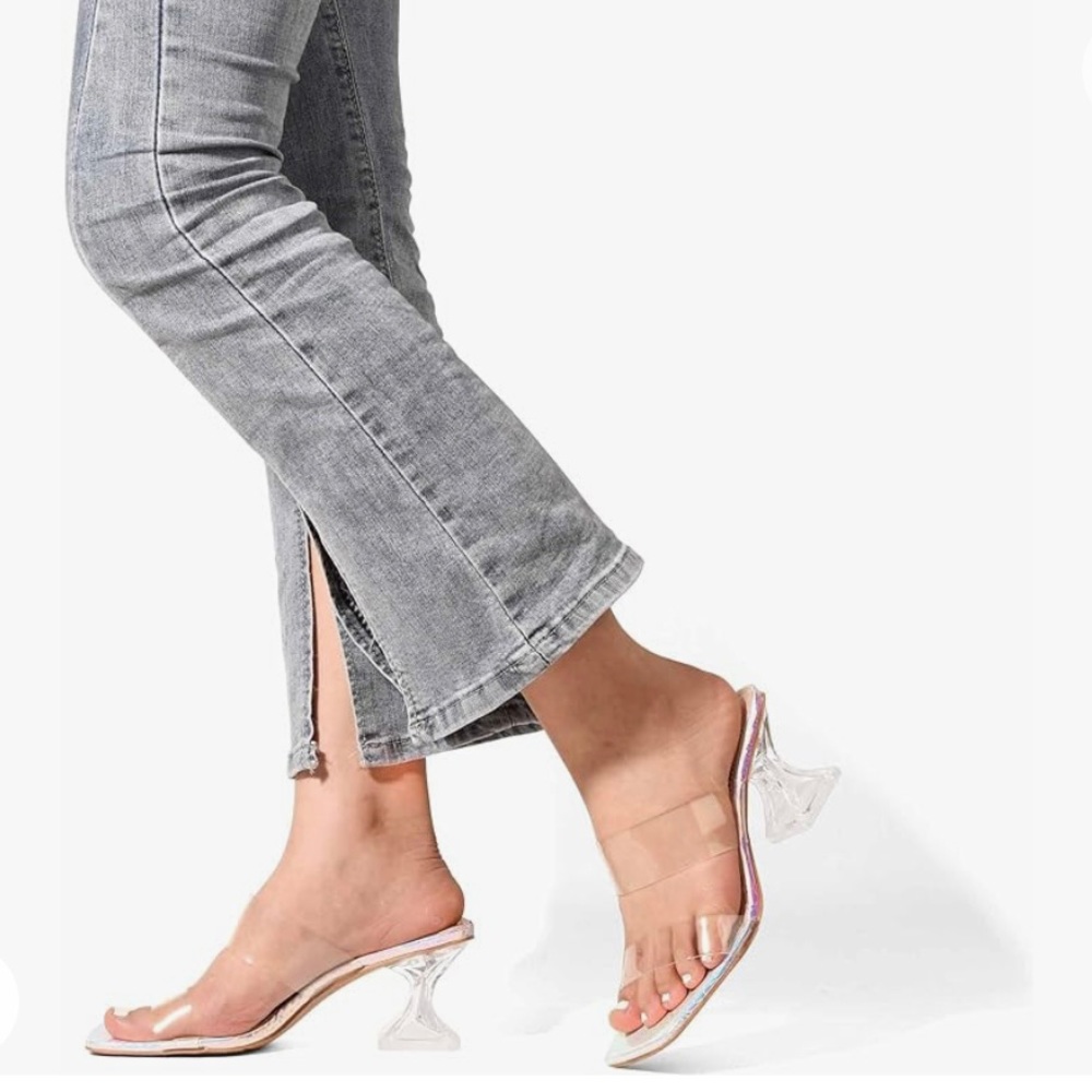 ORIPLALLA Clear Heels Sandals for Women Shoes Sexy Square Toe Block Heels Dress